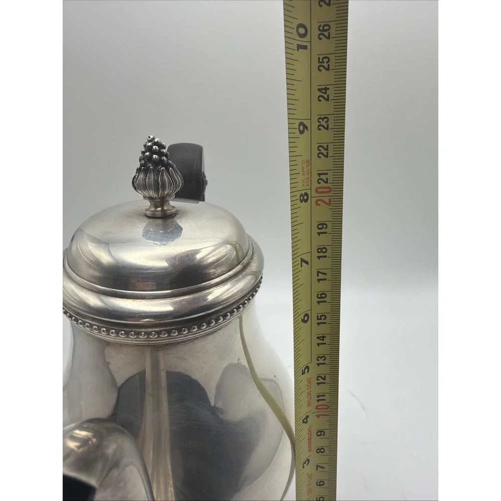 Christofle France Perles Silver Plated Coffee Pot Wood Handle Empire Style